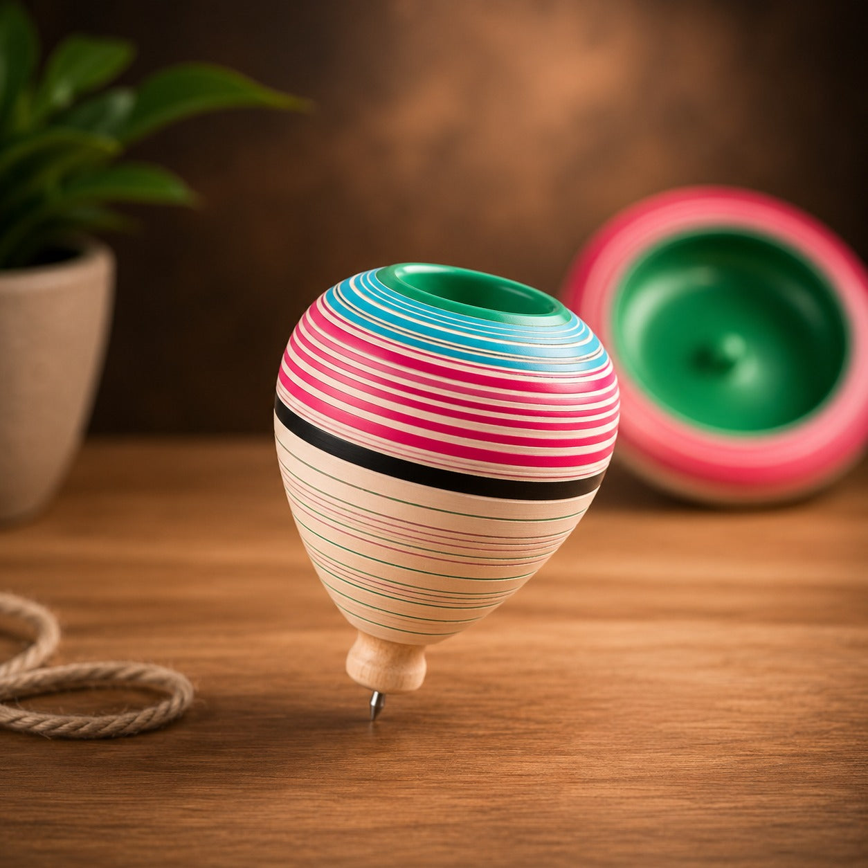 Classic Hand-Painted Wooden Latto | Nostalgic Spinning Top with String