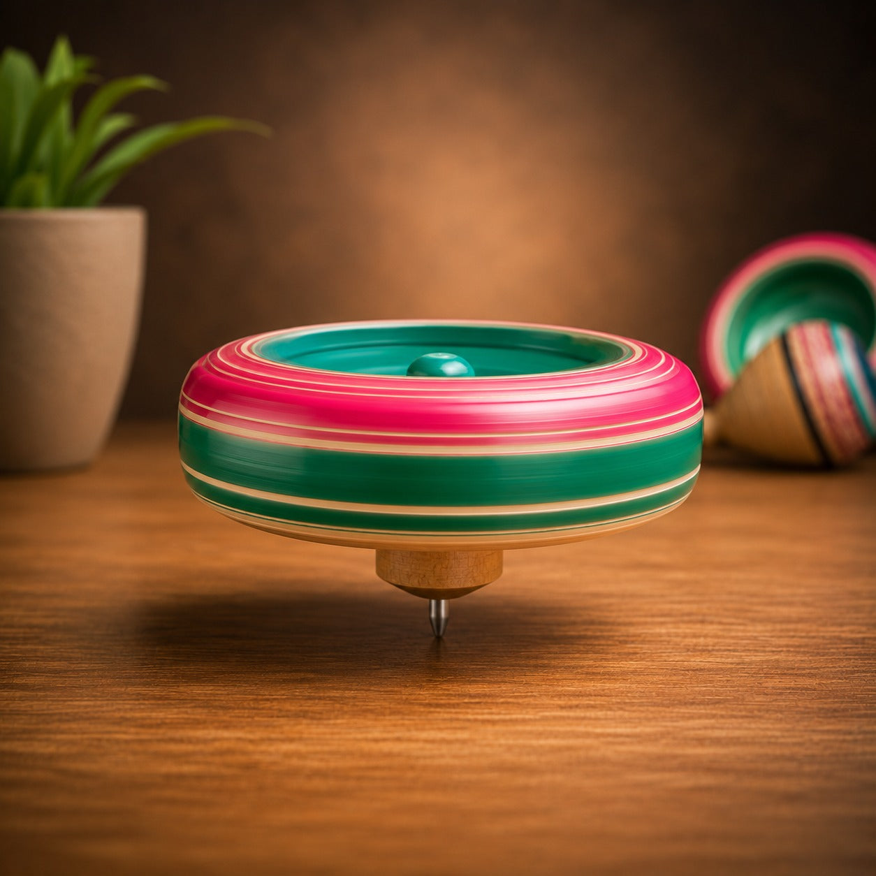 Classic Flat Wooden Latto | Hand-Painted Wide Spinning Top